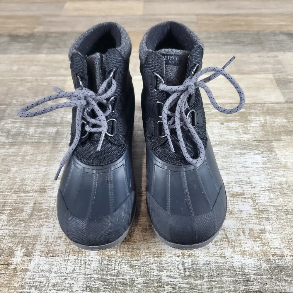 Sperry Port Alpine Boys Duck Boot Sz 4 M Black Round Toe Water Resistant Lace Up